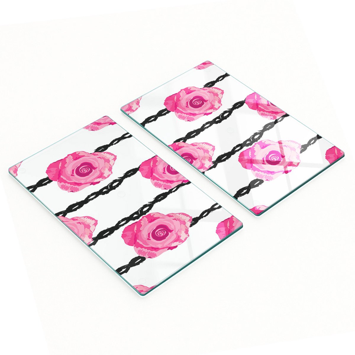 Multifunctionele decoratieve keukenplanken van gehard glas met rozenmotief, 2x30x52 cm