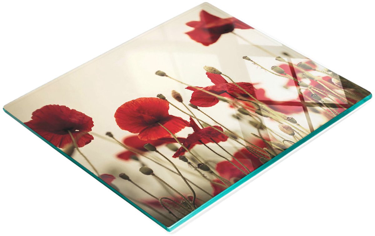 Duurzame en stijlvolle glazen snijplank met klaprozenpatroon 60x52 cm
