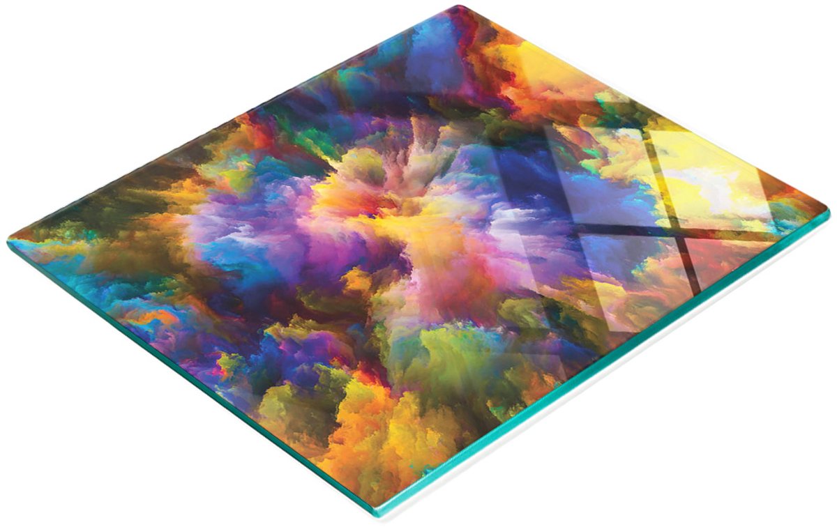 Glazen serveerplank met kleurrijke afbeeldingen, 60x52 cm