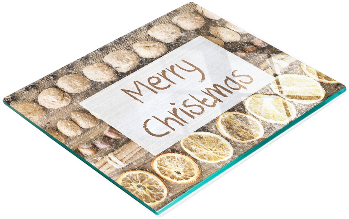 Decoratieve serveerplank van glas met kerstmotief, 60x52 cm