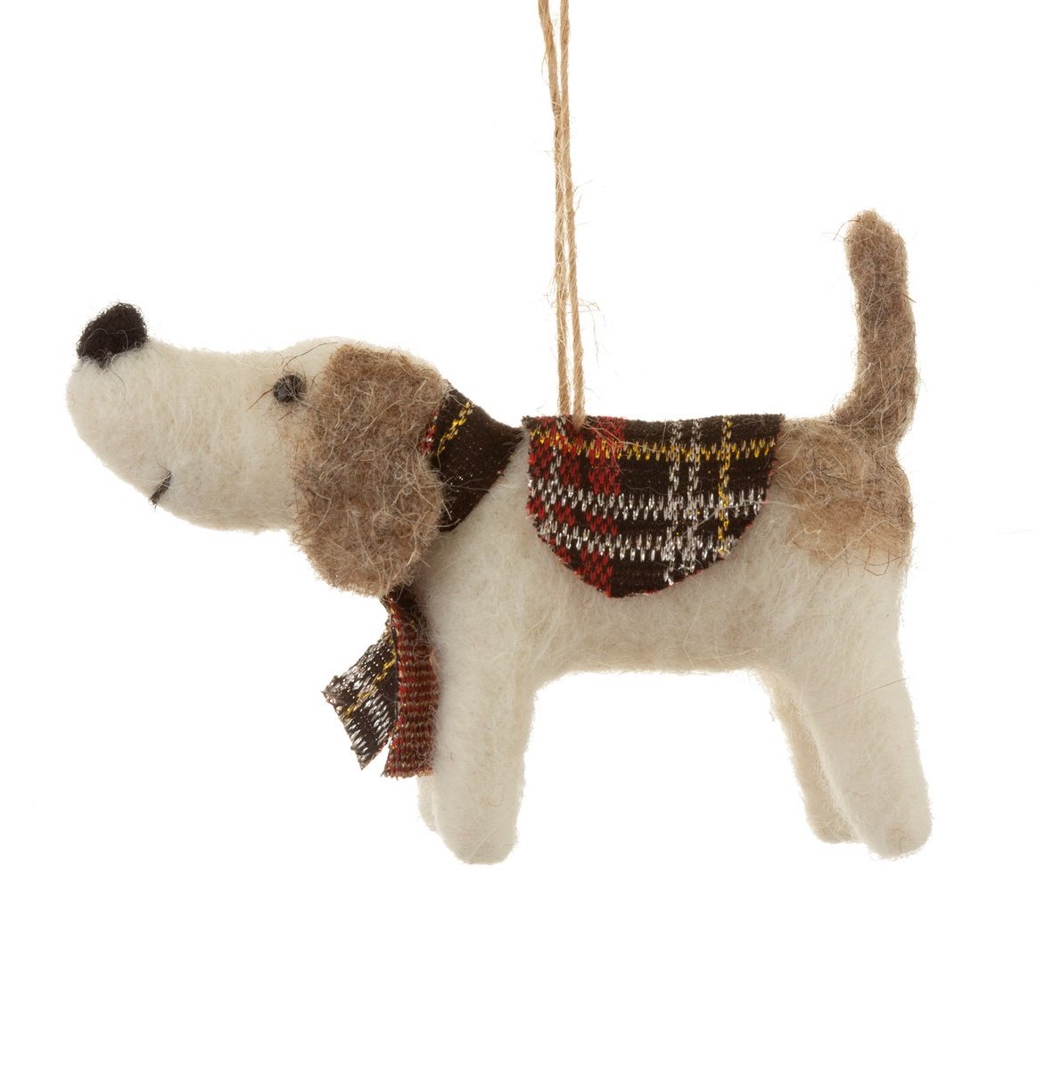 Sass & Belle Hond schotse ruit vilten kersthanger - Sass & Belle bruin