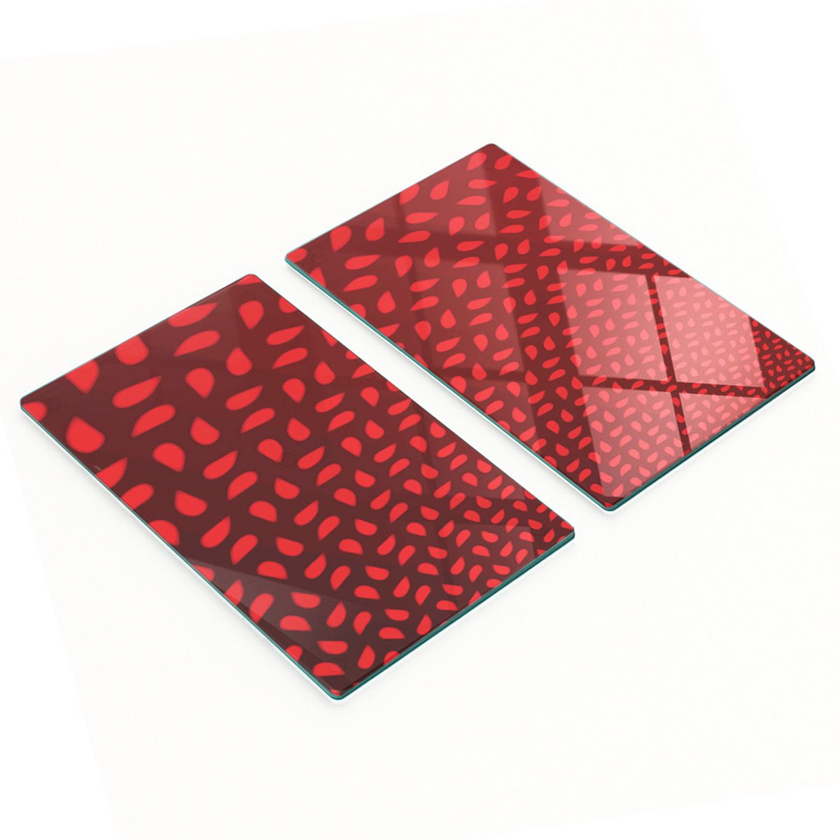 Glazen serveerplanken met rode bloemblaadjesmotief, 2x30x52 cm