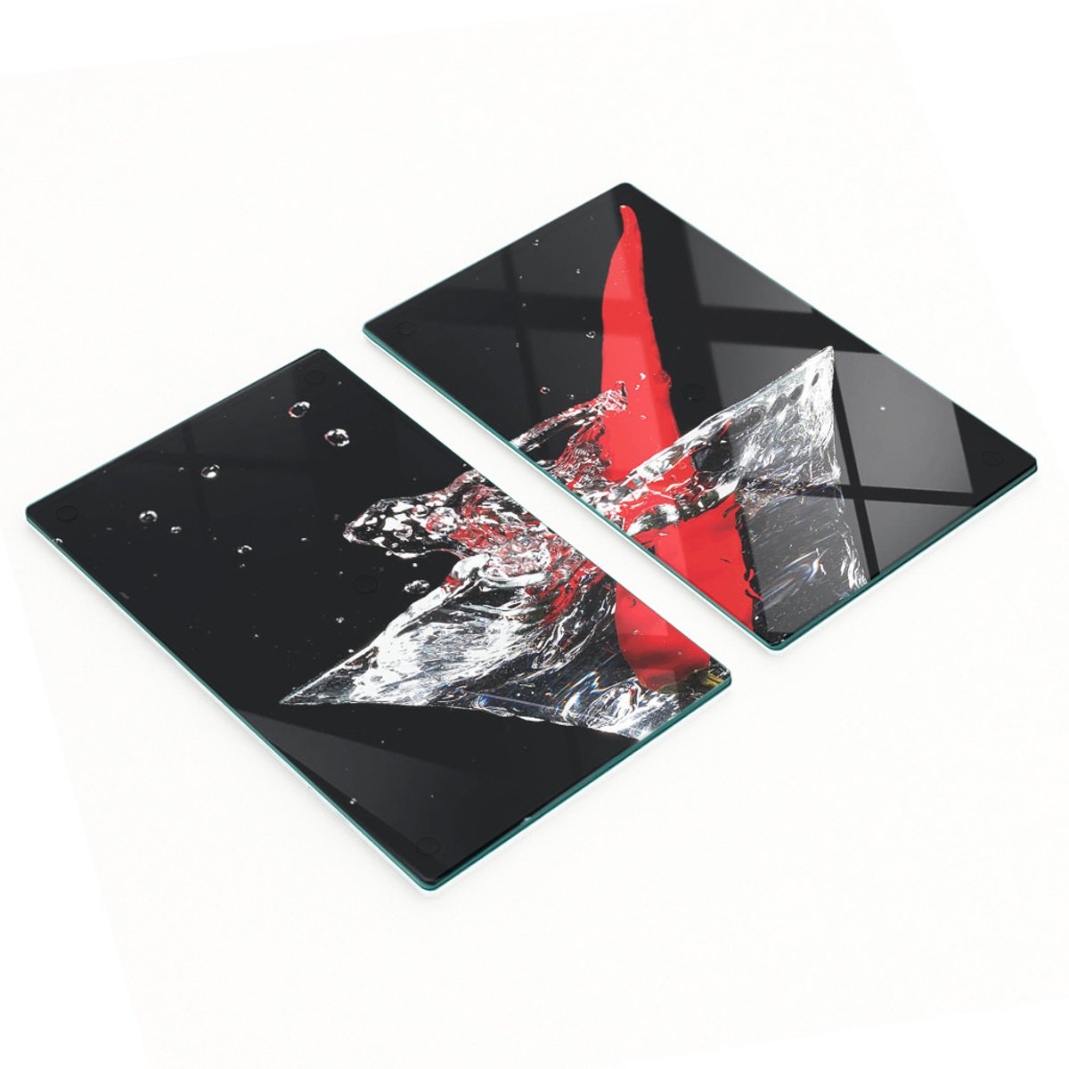Twee decoratieve snijplanken van gehard glas voor chili-drankjes, 2x30x52 cm