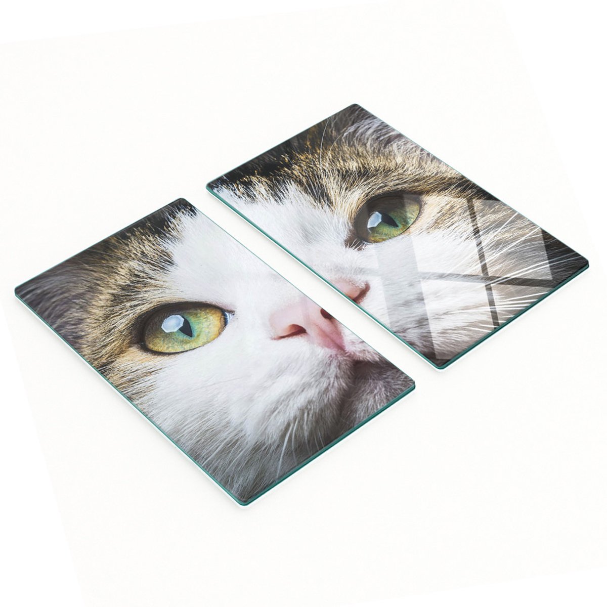 Stijlvolle en duurzame glazen borden met groene kattenoogprint, 2x30x52 cm