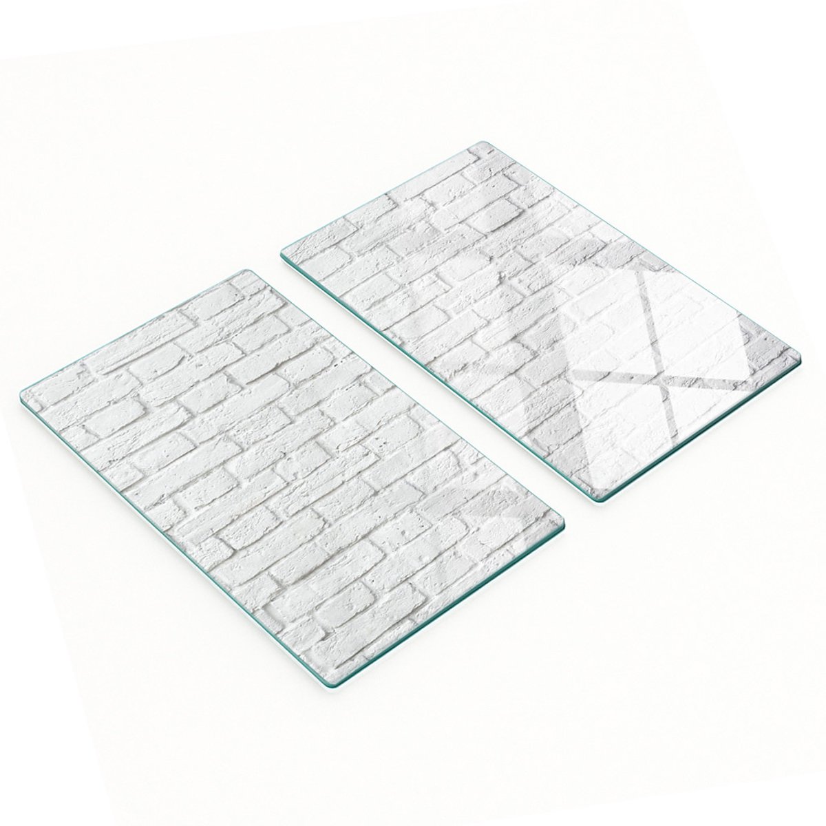 Decoratieve glazen snijplanken voor in de keuken, baksteenmotief, wit, 2x30x52 cm