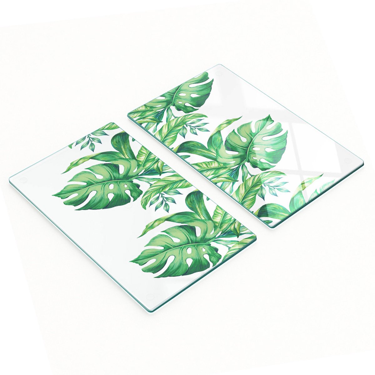 Decoratieve glazen snijplanken voor in de keuken met groene bladeren, 2x30x52 cm