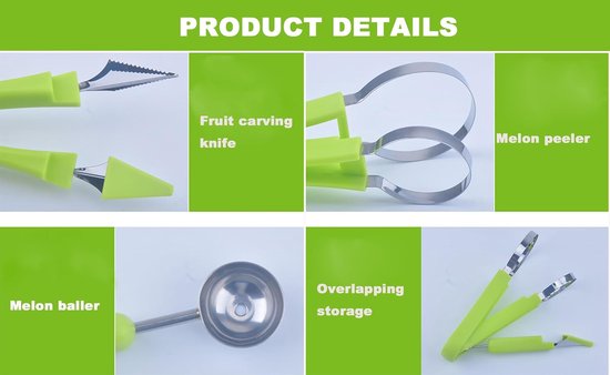 Multifunctionele meloensnijder - Meloenbolletjesmaker - 4-in-1 fruitvormgereedschap - Fruitsnijder & ontkerner - Ideaal voor het vormgeven van fruit van Merkloos — afbeelding 2