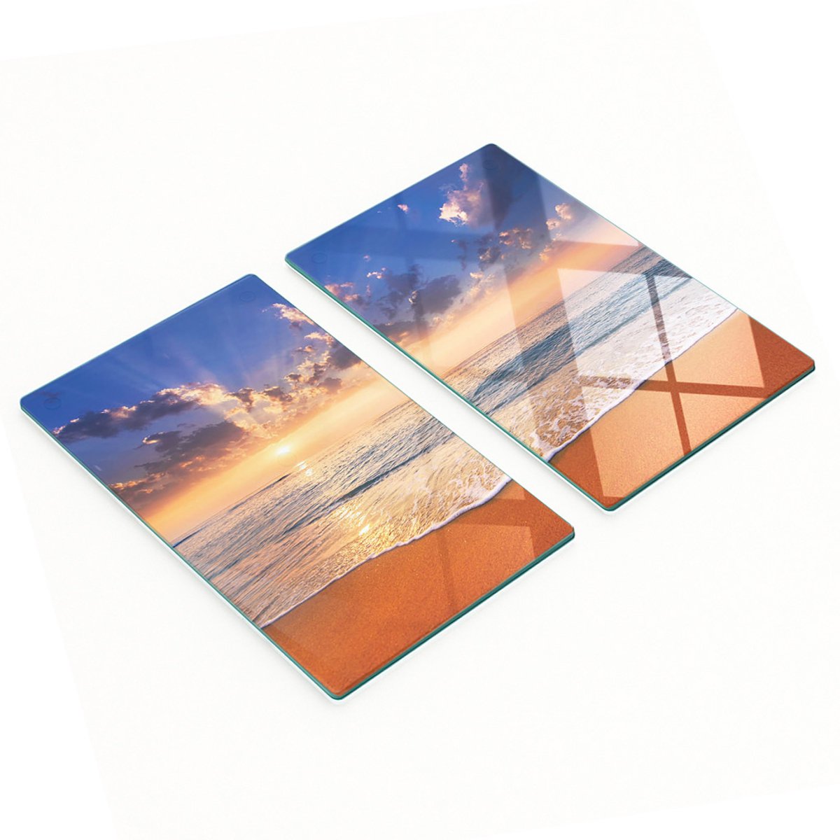 Set van twee decoratieve glazen keukenplanken Zon en Zee 2x30x52 cm