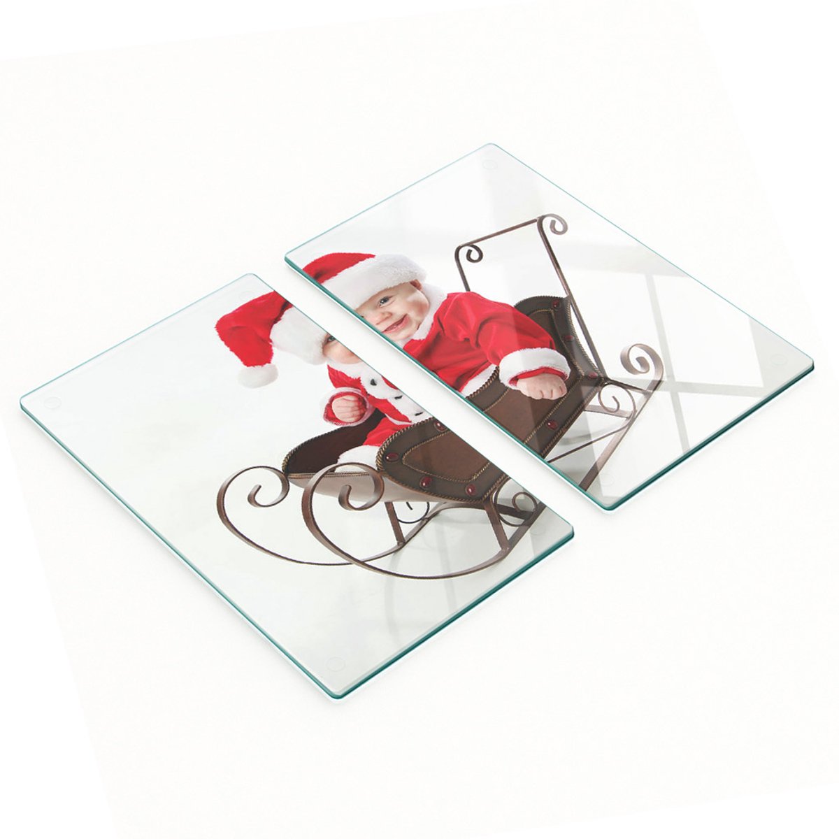 Decoratieve glazen snij- en serveerplanken met kerstmanmotief, 2x30x52 cm