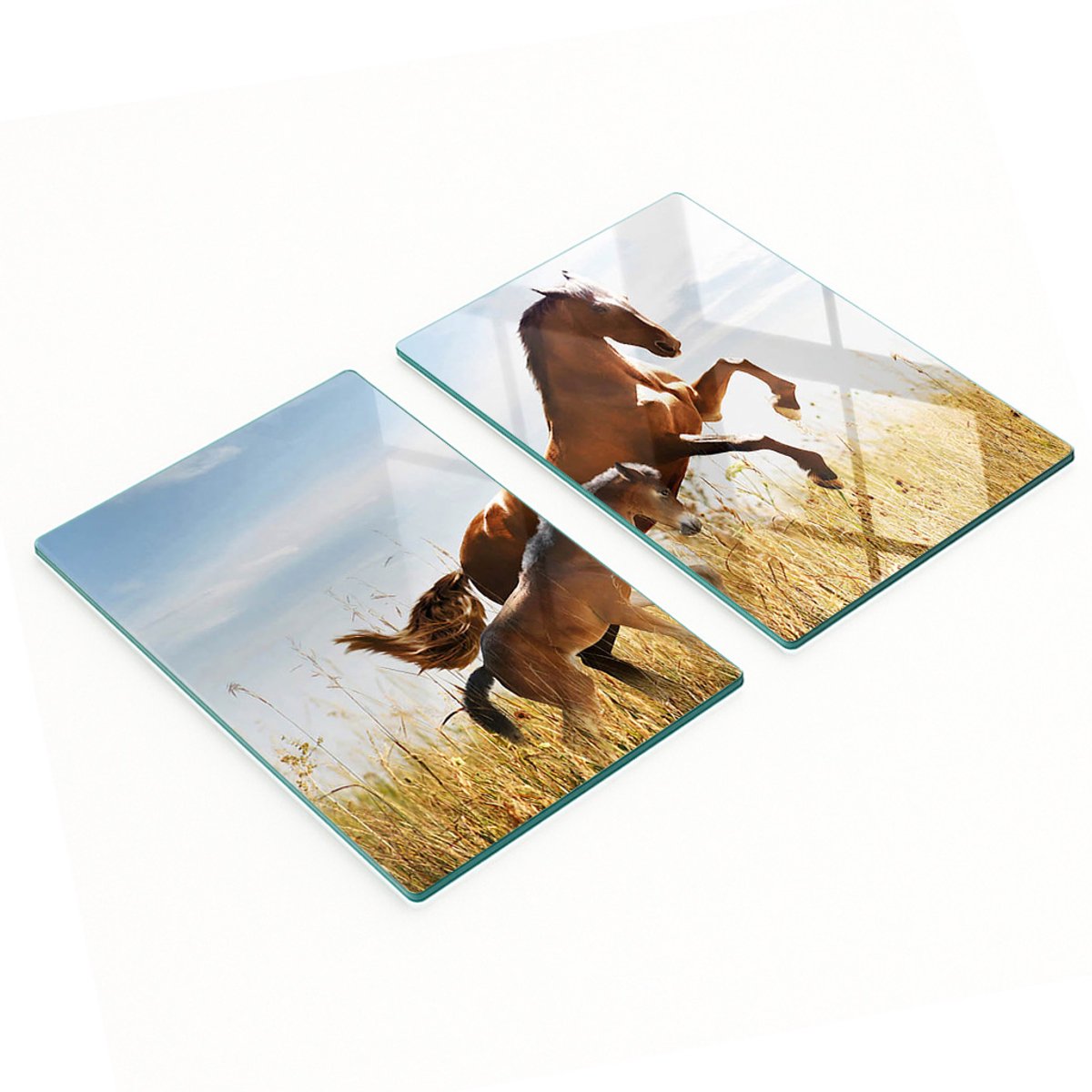 Keukenplanken van gehard glas met afbeelding van een merrie met veulen, 2x40x52 cm