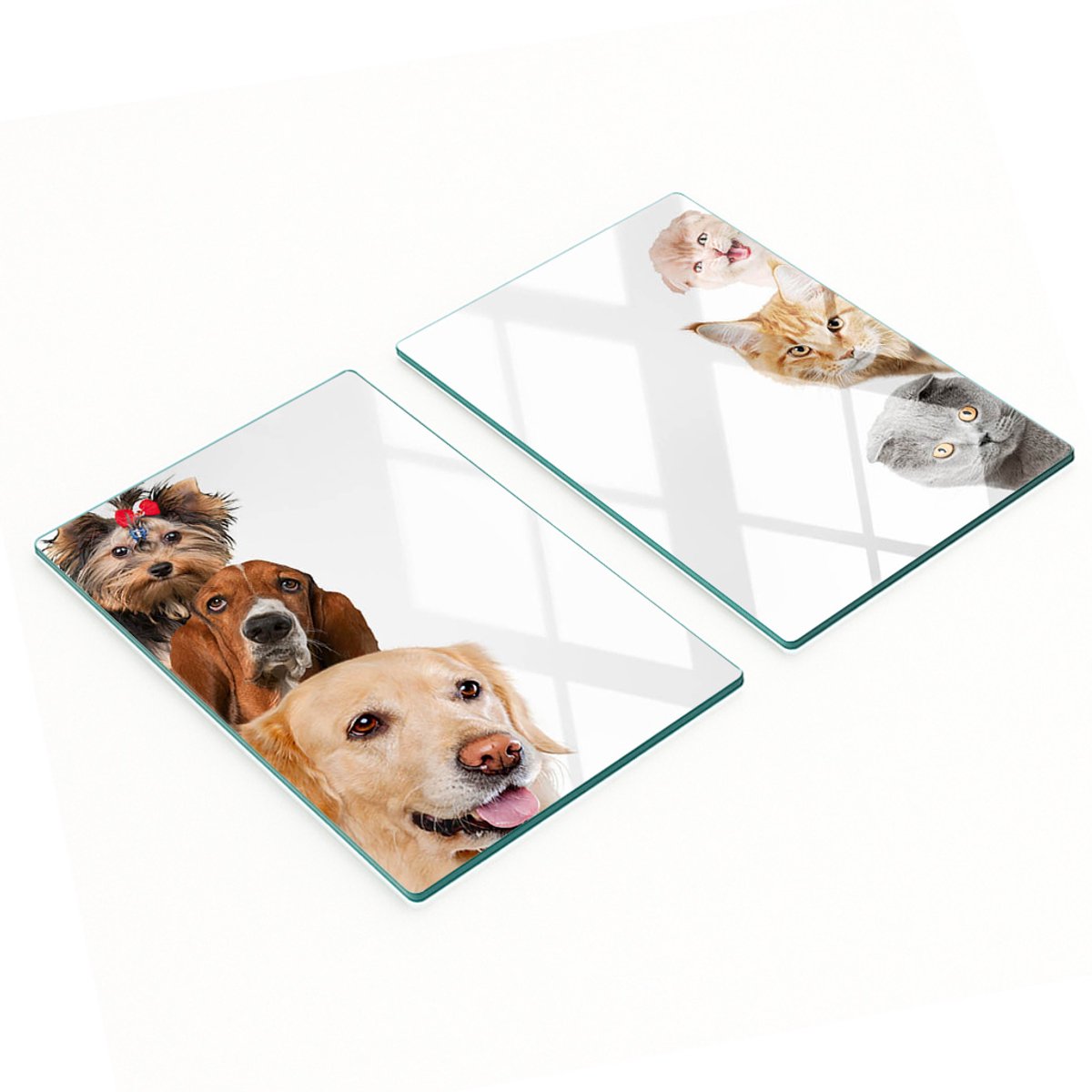 Keukenplanken van gehard glas met afbeeldingen van honden en katten, 2 stuks, 2x40x52 cm