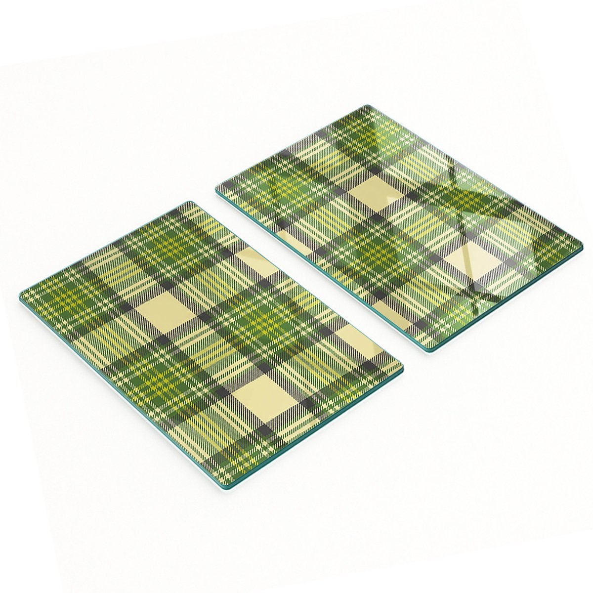 Decoratieve snijplanken van gehard glas met groen rasterpatroon, 2x40x52 cm