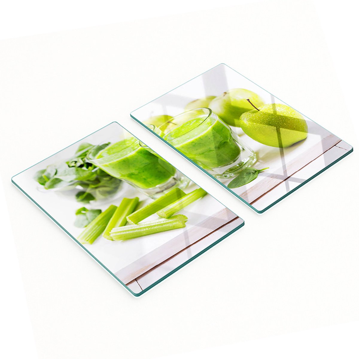 Stijlvolle en duurzame glazen snijplanken met groene cocktailprint, 2x40x52 cm