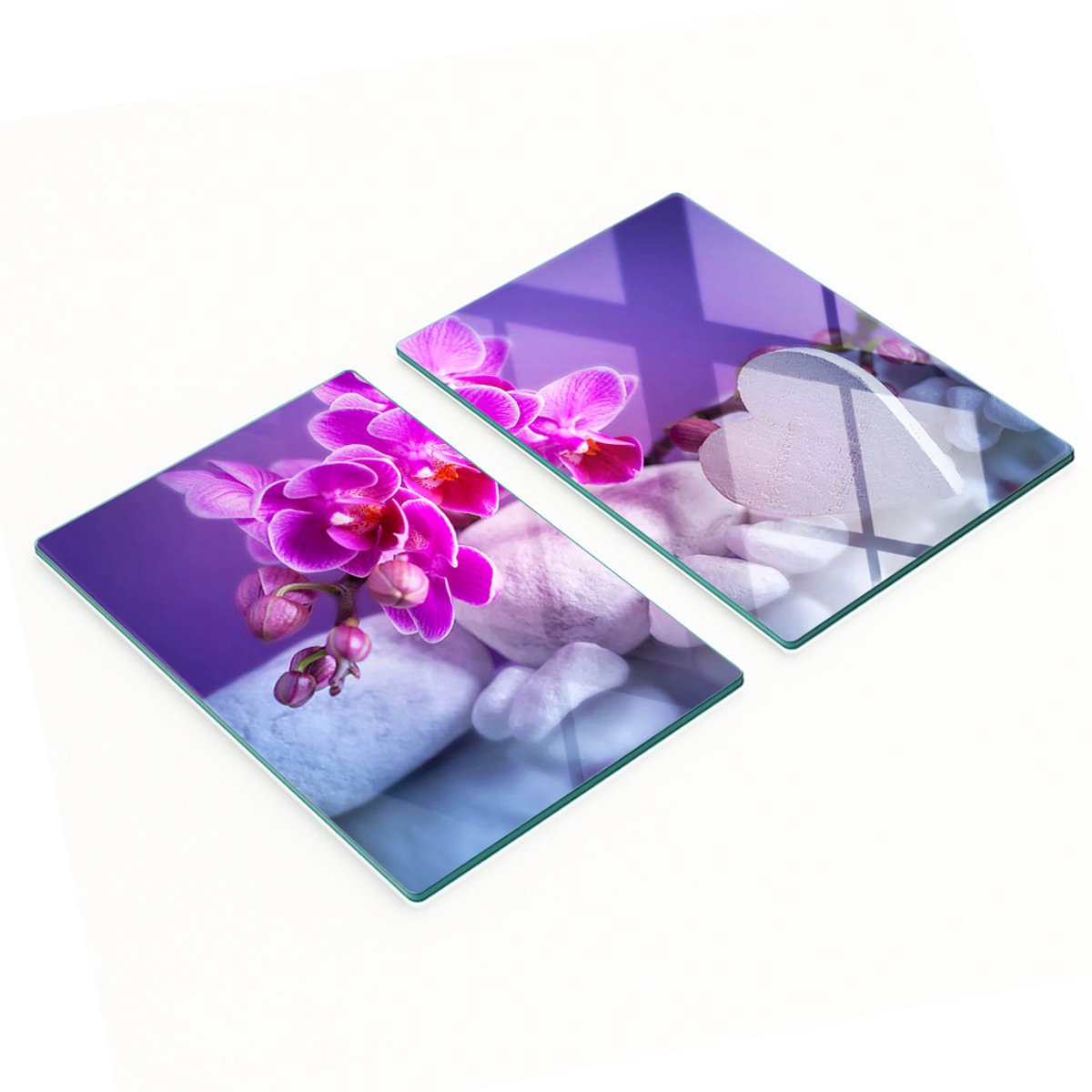 Glazen snijplanken met orchidee- en hartmotief, 2x40x52 cm