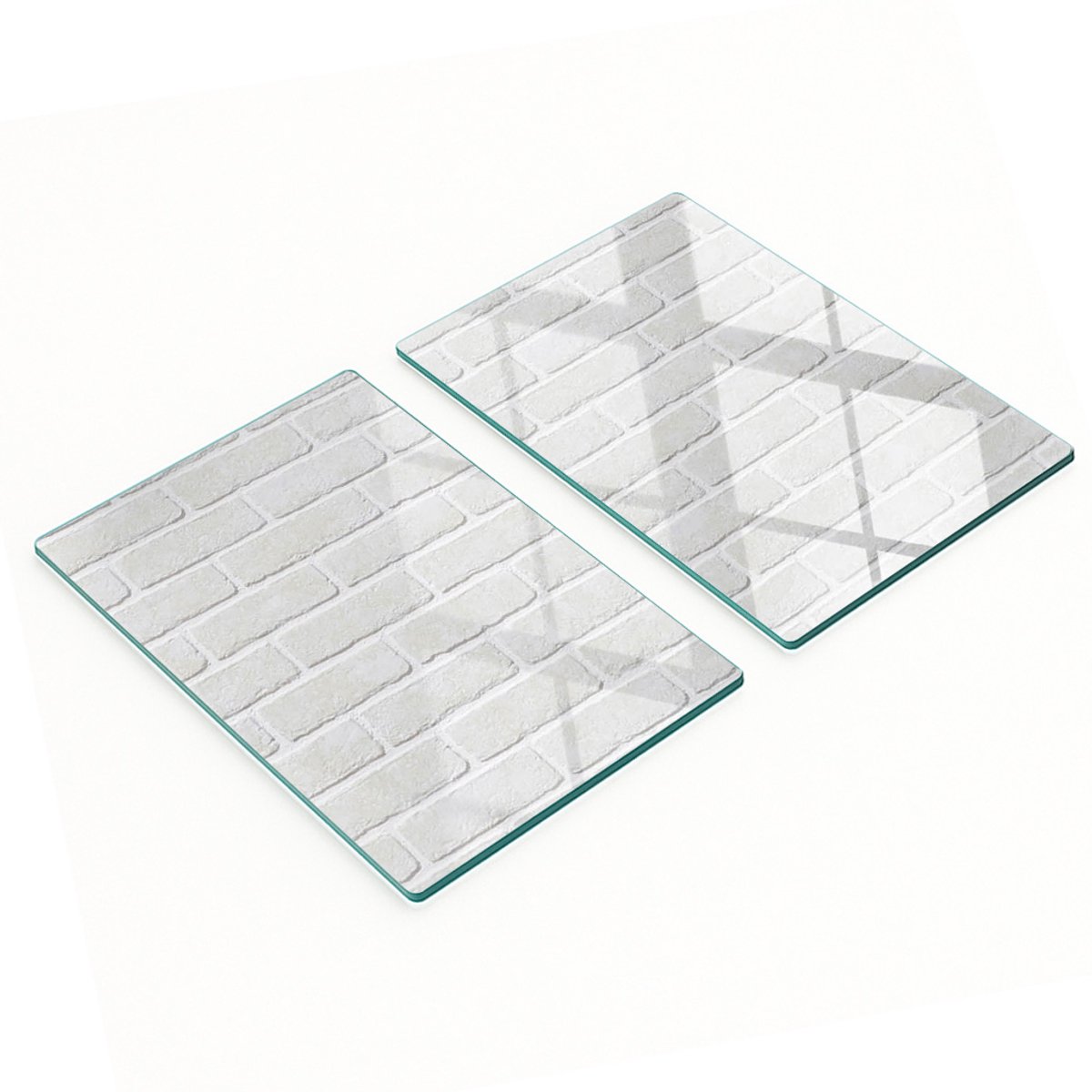 Decoratieve glazen snij- en serveerplanken met bakstenen muurmotief, 2x40x52 cm