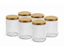 Glazenpotten 500 ml inclusief 3 recepten verpakt per 6 stuks - inmaakpotten gouden deksel 500ml