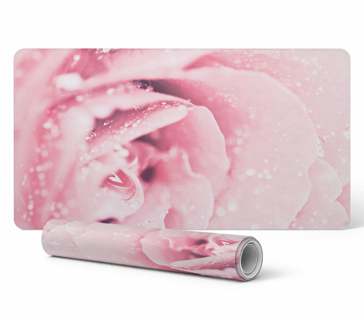 Antislip muis- en toetsenbordmat met bloemmotief en druppels, 120x60 cm