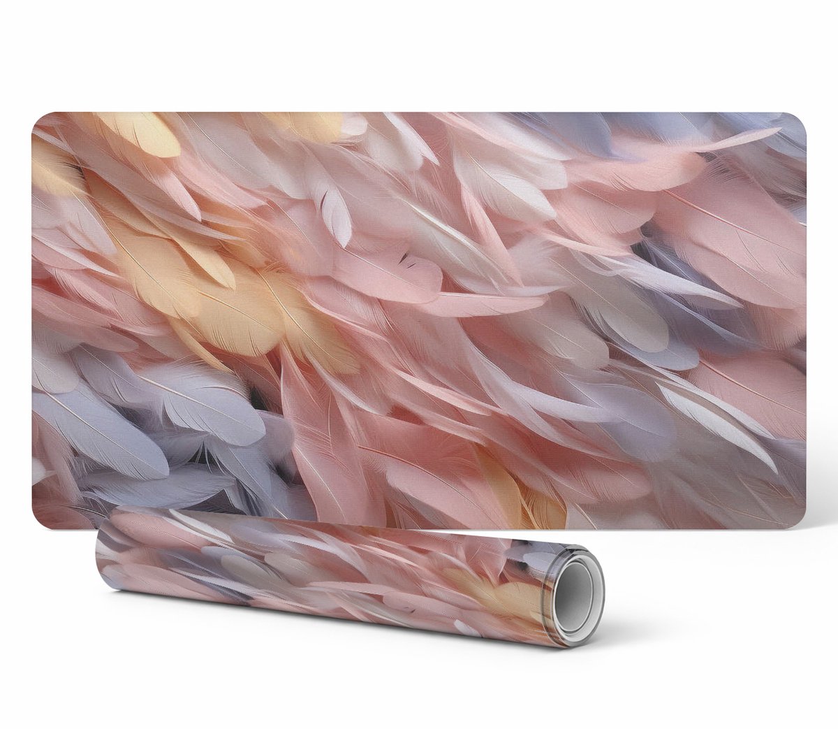 Universele beschermmat voor computerapparatuur, pastelkleurige veren, 90x45 cm