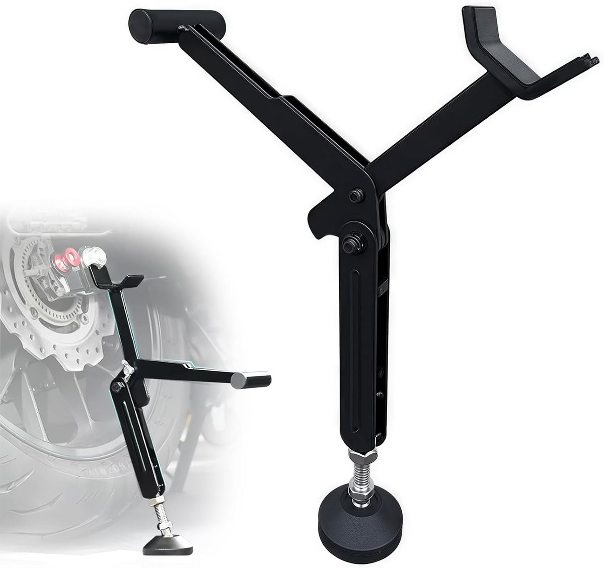 Parkeerbeugel - Parkeerframe - Motorfiets voor- en Achterwielliftframe - Geschikt voor Motorfietsen, Bromfietsen, Fietsen, Terreinwagens - Opvouwbaar en Draagbaar - Arbeidsbesparende Lifter - Zwart