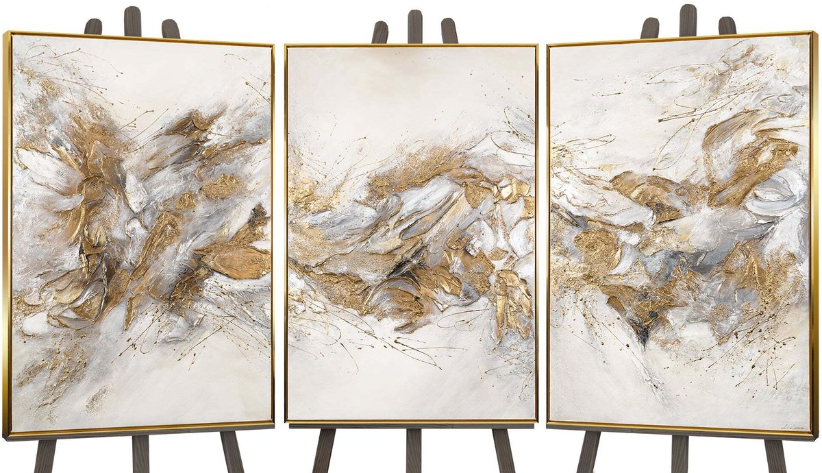 YS Canvas schilderij XXL handgeschilderd sprankelende tinten abstract feestelijk – YS-Art Gallery – Indrukwekkende wanddecoratie voor woonkamer – Modern schilderij voor hal en kantoor Gold