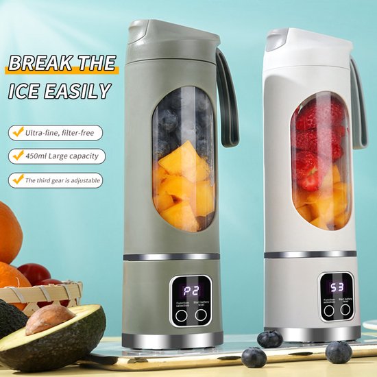 Draagbare blender, elektrisch, USB, 450 ml, geschikt voor shakes en smoothies, compacte, handige en veelzijdige kleine blender (wit) van Merkloos — afbeelding 4