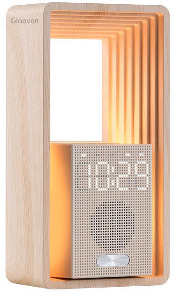Gloovon® Wake-Up Light - Lichtwekker met USB Oplaadpunt - Zonsopgangsimulatie - 9 Natuurgeluiden - Houtner