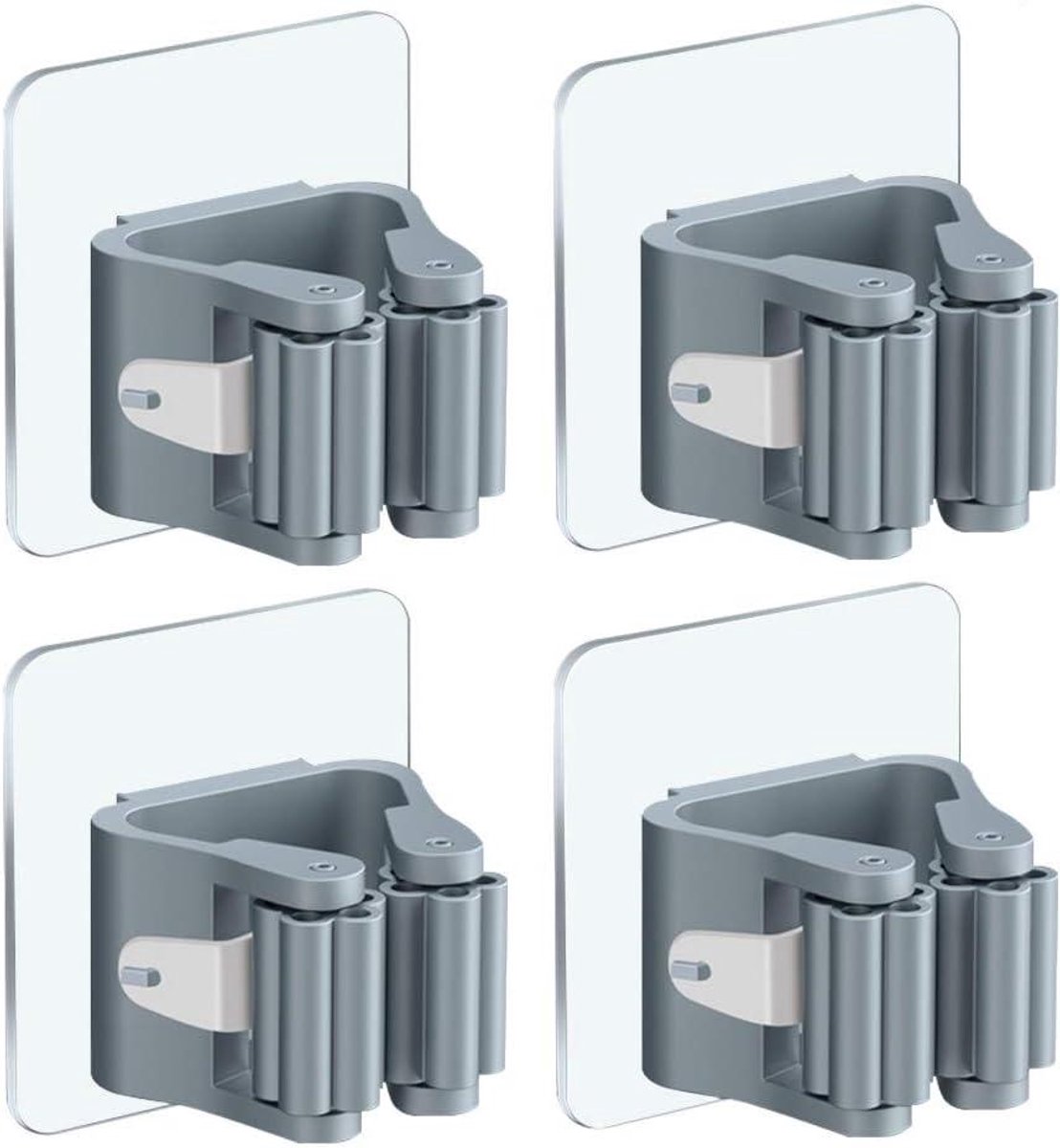Bezemhouder – Wandmontage – Zelfklevend zonder boren – Set van 4 – Wit