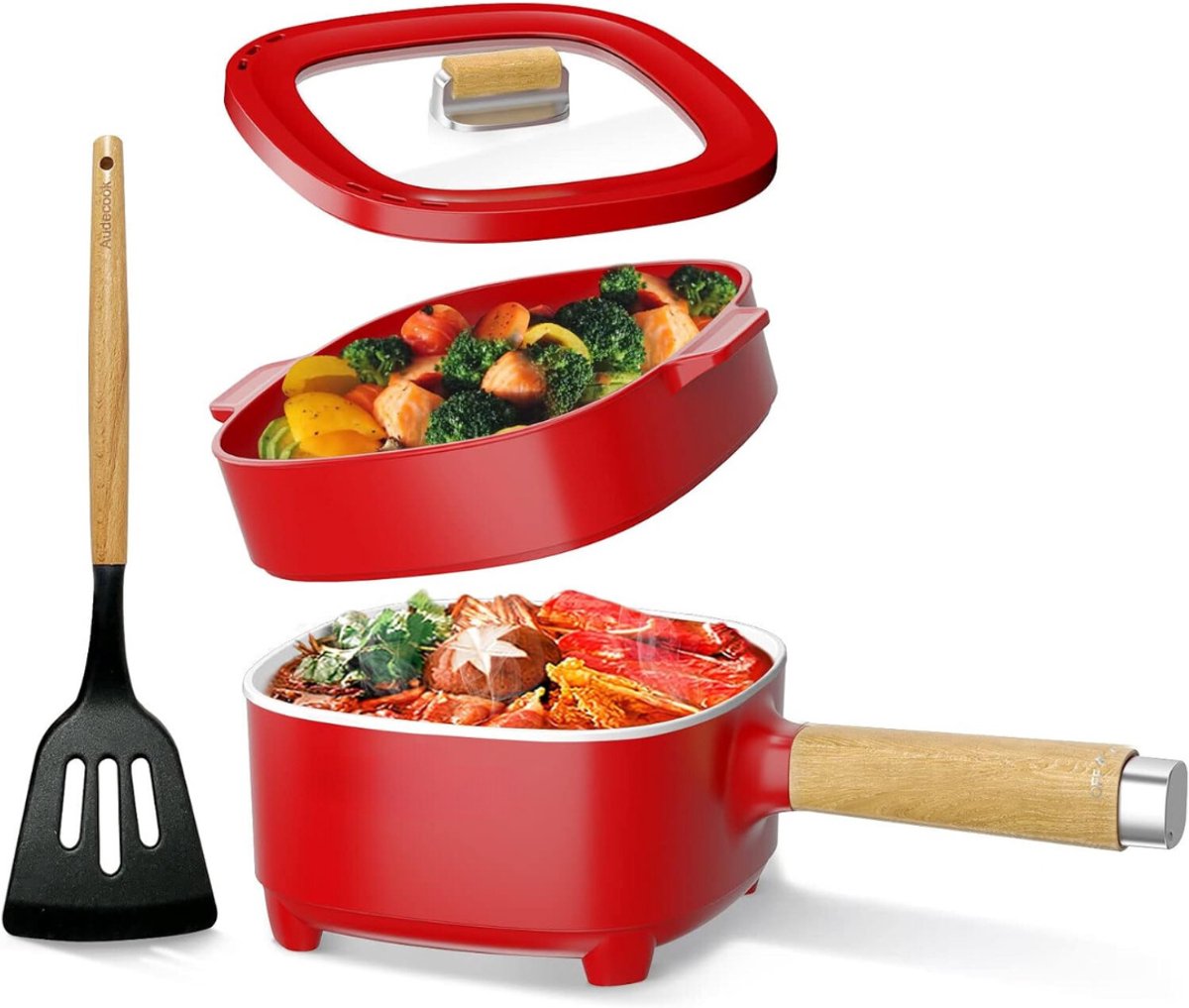Aurixi® Hotpot Electrisch – Kaasfondue Pan Elektrische Multipan – Saute Pan – Rood - 43cm x 23cm x 19cm