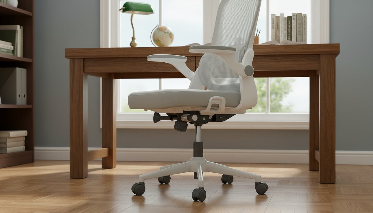 Ergonomische Bureaustoel Casa Velluto Everest – Mesh Kantoorstoel met Hoge Rug, 3D Armleuningen, Verstelbare Lendensteun, Draaibaar, Wit Frame & Lichtgrijs Gaas, Thuiswerk en Kantoor