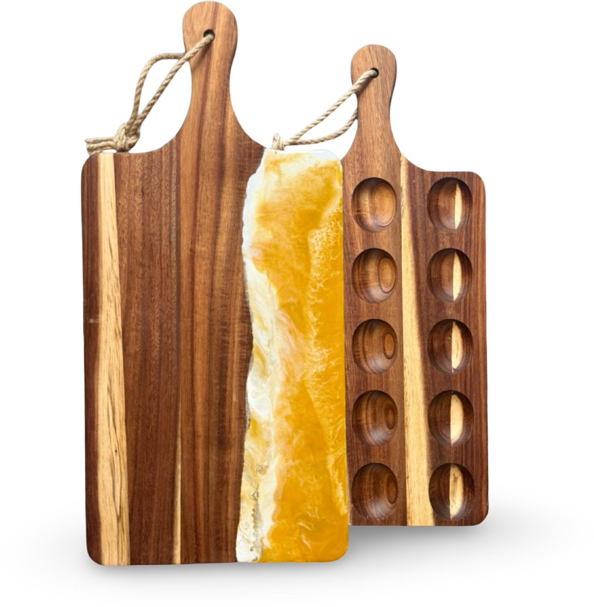Borrelplank-eierplateau-eierplank-dubbelzijdig-15 gaten-hapjesplank-epoxy-paastafel-pasen decoratie-geel wit goud-ORGNL Art Design