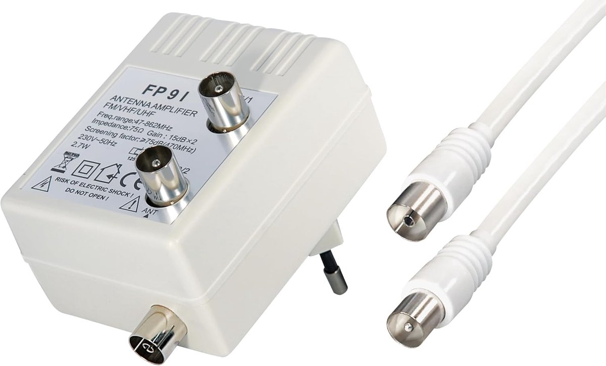 Antenneversterker Twee - Signaal Booster - Tv Ontvangst Verbeteren - 2x 15dB Versterking - 47-862 MHz