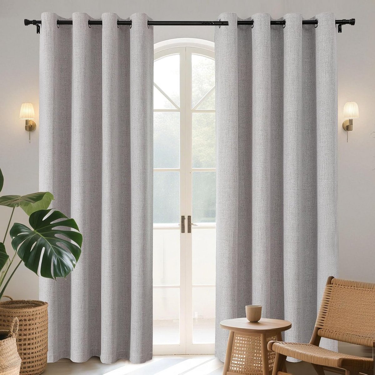 Verduisterende Gordijnen - Linnenlook Draperieën - Slaapkamer Woonkamer - Warmte Isolerend Werend - 140 x 175 cm - Wit Grijs