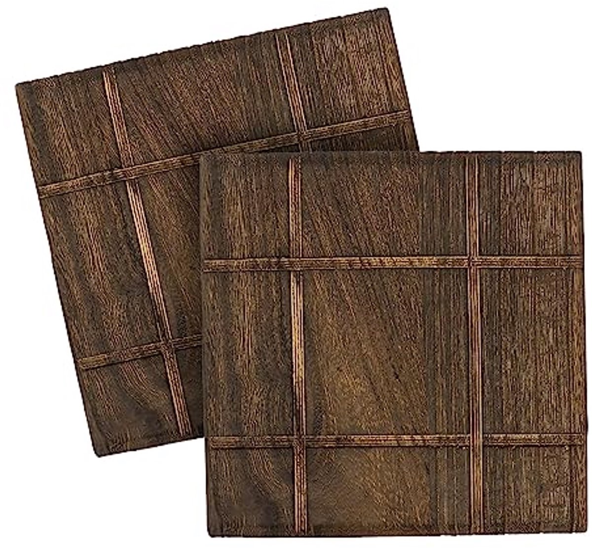 Set van 2 houten onderzetters – Vierkante pannenonderzetters – Hittebestendig, groot – Antislip, isolerend, krasbestendig, decoratief (19x19 cm, donkerbruin)