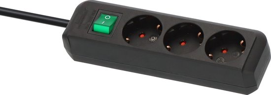 Prise Brennenstuhl Eco-Line avec 3 contacts et interrupteur / noir - 1,5 mètre