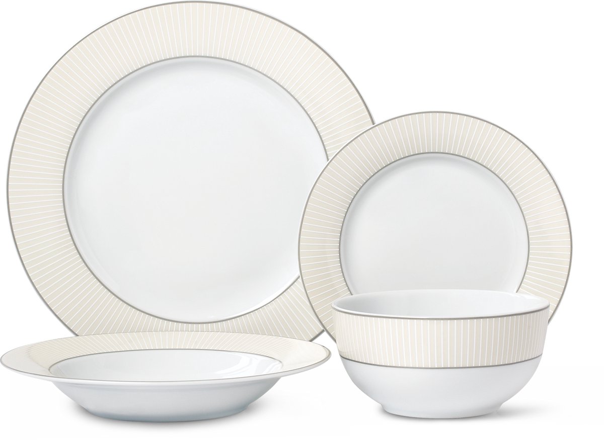 Swiss Haus® DS24CR Luxe Serviesset - 24 Delig - 6 Persoons - Porselein - Bordenset – Dinner Platen – Dessertborden - Kommen - Pastabord - Wit / Creme