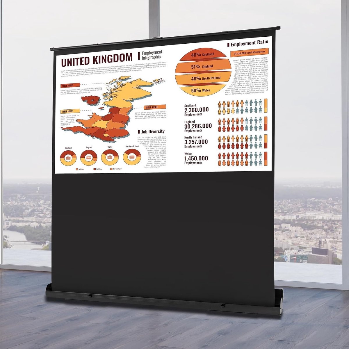 Draagbaar Vloerprojectiescherm 170x100 cm 80 Inch 16:9 voor 4K/8K Full HD Bioscoop