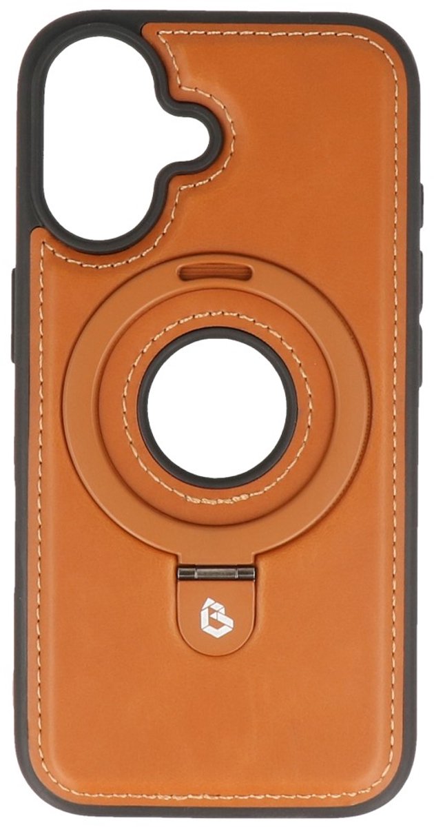 MagSafe Lederlook Hoesje met Standaard - Magnetische Case - Geschikt voor iPhone 16 - Bruin