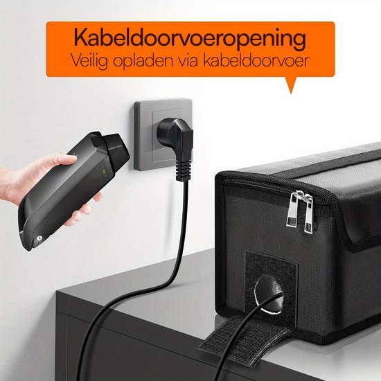 Brandwerende LiPo Tas / LiPo Bag - Accutas ebike - Oplaadtas voor Accu’s met Kabeldoorvoer - Veilig opladen & opbergen accu Hittebestendige zak - Brandzak - Glasvezelcomposiet tot 1250°C - 53x20x20 cm — afbeelding 2