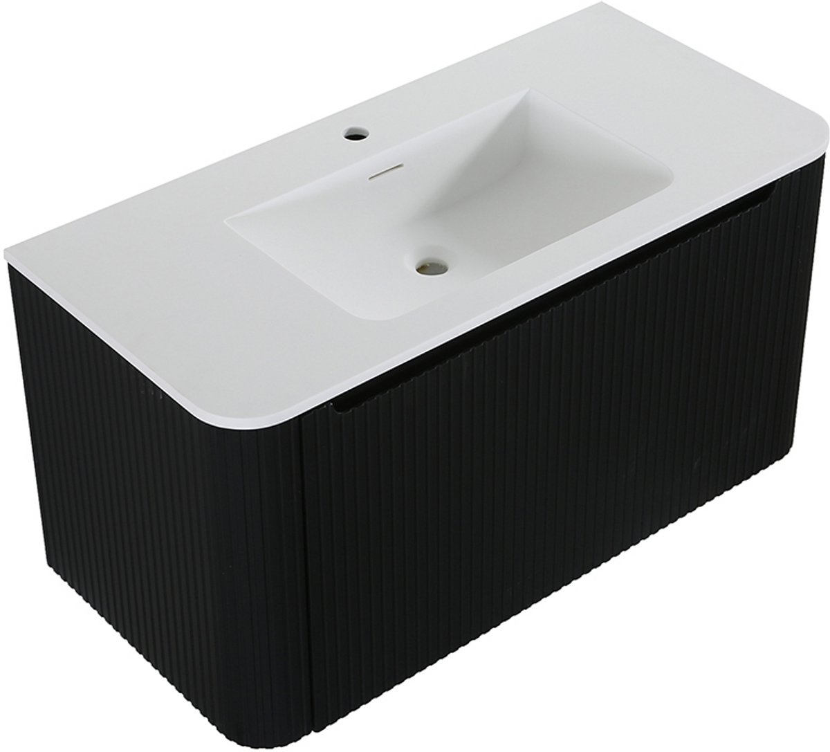 Badmeubel onderkast Wiesbaden Sulora 120cm mat zwart inclusief wastafel Laro solid surface