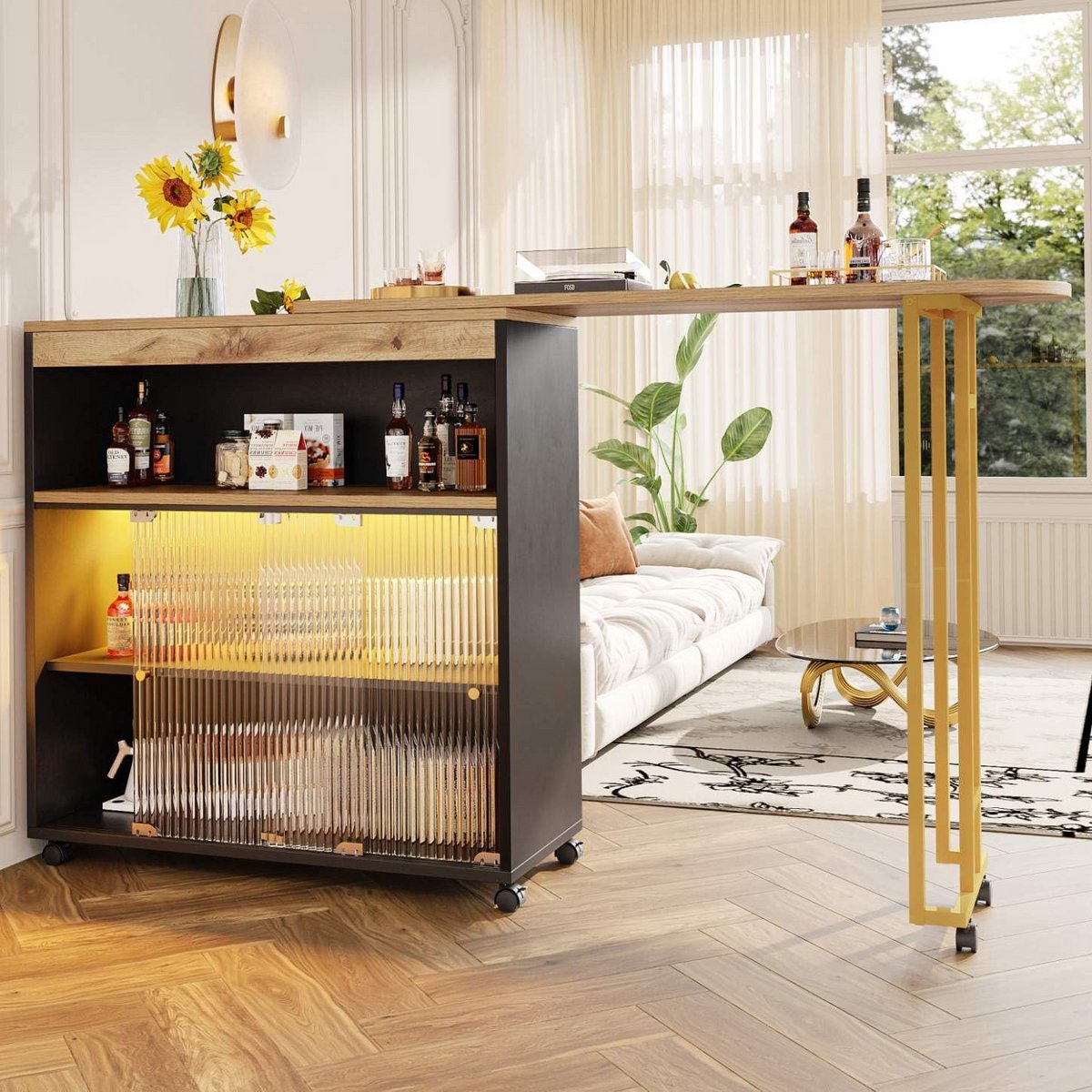Uittrekbare Bartafel met Opbergruimte en LED Verlichting - Modern Keukeneiland