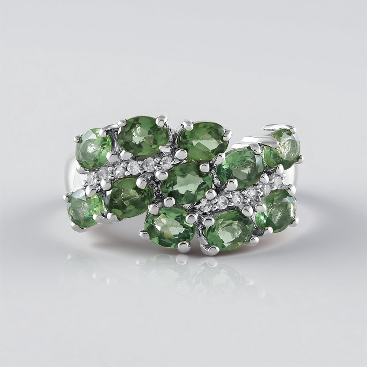 Cavill - Zilveren Ring met 2,12 ct Groene Ovale Apatiet en 0,10 ct Zirkoon - 925 Sterling Zilver - Elegante Natuur Ring