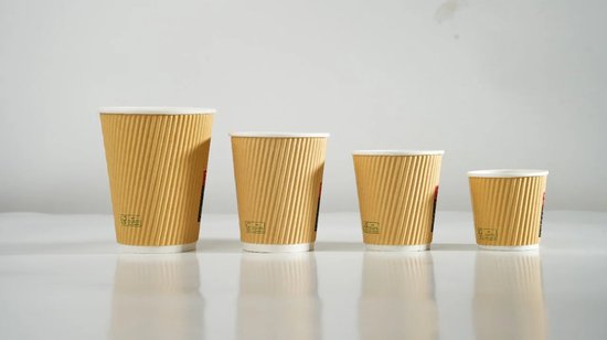 500x Koffiebeker dubbelwandig Ripple Wall 12oz 350ml bruin Koffiebekers - Theebekers - Drinkbekers - Wegwerp Papieren Bekers - Reizen - Picknicks - Kamperen Hoogwaardige Lekvrije Kartonnen Bekers — afbeelding 3