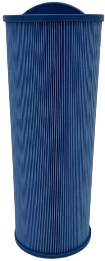 Blauwe spa filter, H32,5cm*D13cm, met verticale plooien en donkerblauwe randen.