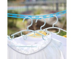 Winddichte nylon waslijn in roze-blauw en groen, verstelbaar, geschikt om kleding te drogen. Reiswaslijn, draagbare waslijn voor binnen en buiten, kamperen, thuis of in het hotel - 10 meter - 1 stuk - blauw