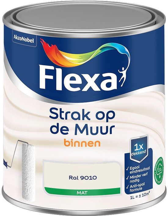 Blik Flexa Strak op de Muur binnen, mat, gebroken wit RAL 9010.