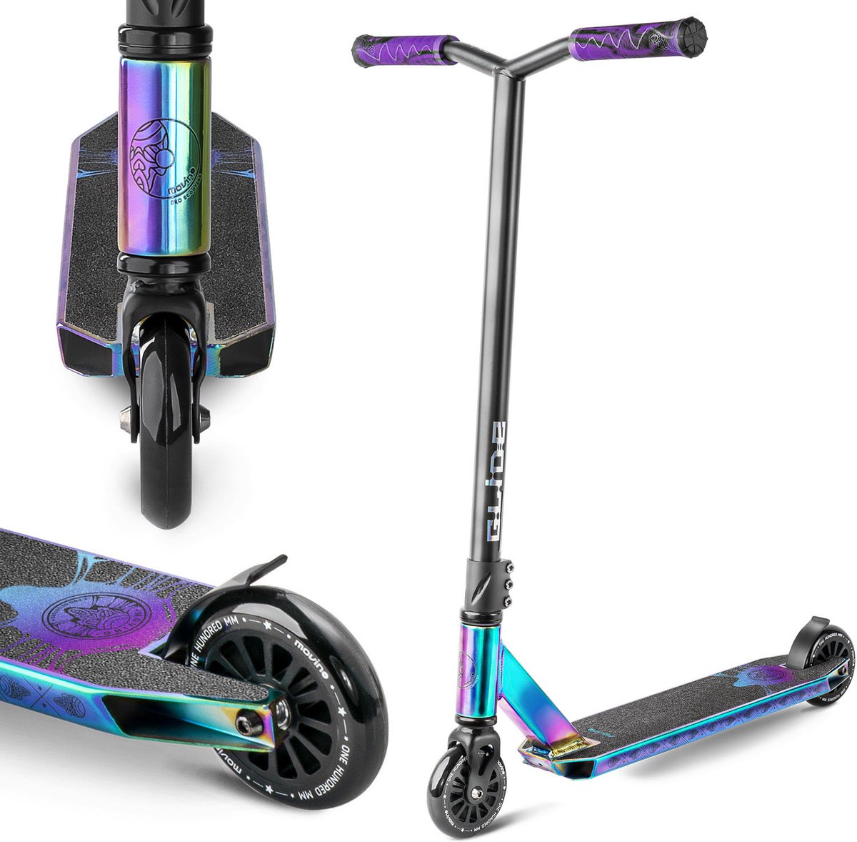 Movino Glide - Freestyle Stuntstep - Neochroom - Vanaf 5 jaar - Y-BAR - Lagers ABEC-9 - Aluminium - Flex Fender rem - Draagkracht tot 100 kg