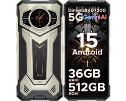 DOOGEE S200 PLUS 5G - Robuuste Smartphone - Robuuste Telefoon - 36 GB RAM + 512 GB ROM /2TB TF - Android 15 - 11100 mAh/33W - Dimensity 7300 - 6,72 inch + 120 Hz - Face ID - NFC - Bluetooth 5.4 -1.32" ronde AMOLED display - Goud
