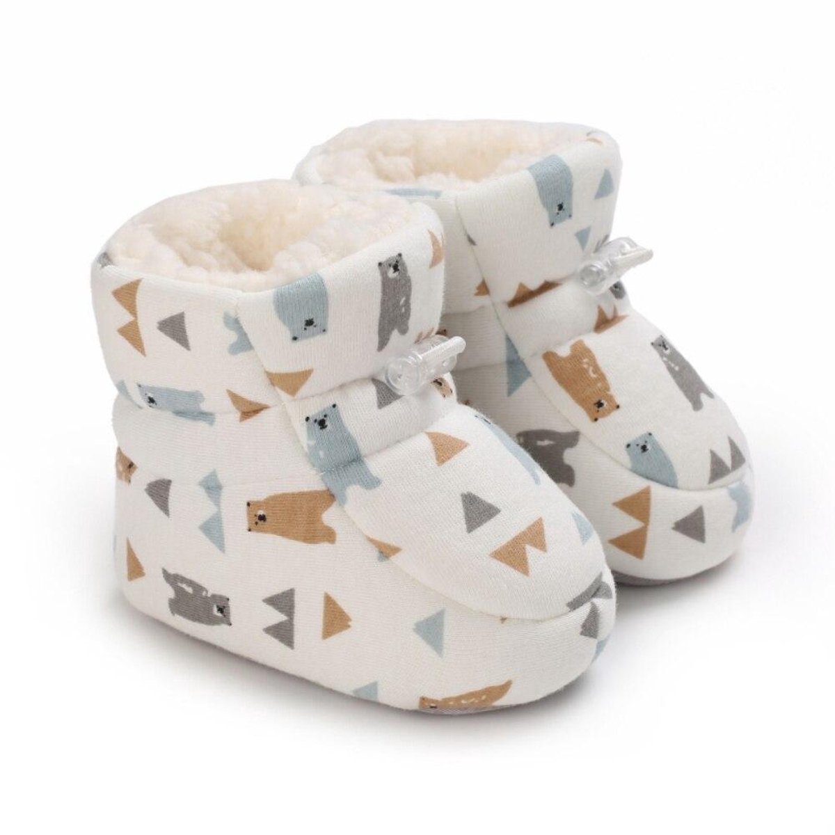Jojoy - Warme Babylaarsjes - Babyslofjes - Antislip Zool - Fleece - Witte Beer - Herfst/Winter - Maat S - BABYBOOT