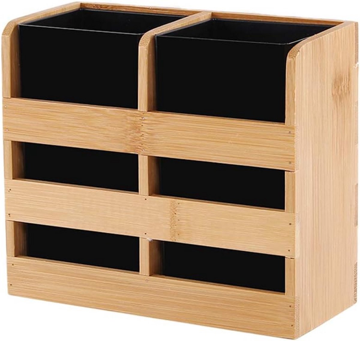 Houten Bestekhouder met 2 Vakken - Verticale Keuken Organizer voor Bestek en Keukengerei