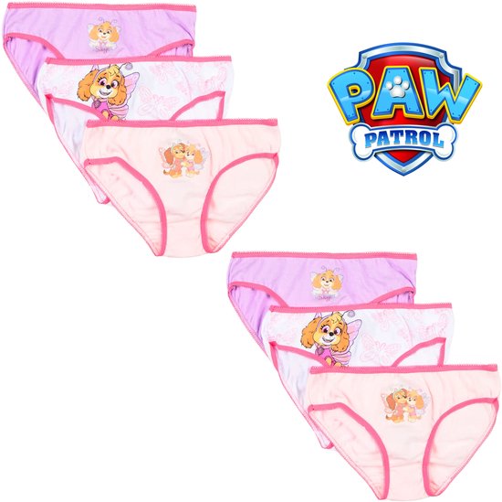 Set van 6 onderbroeken met Paw Patrol, Skye en vlinders in paars, wit en roze.